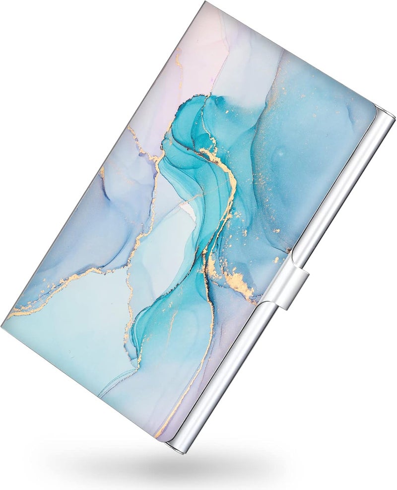 Xavier Business Card Holder，Color Printing Men's and Women's Business Card Case，Ultra-Thin Metal Business Card Organizer，Carry-on Pocket Wallet Business Card Holder,Multicolored Marble - Image 1